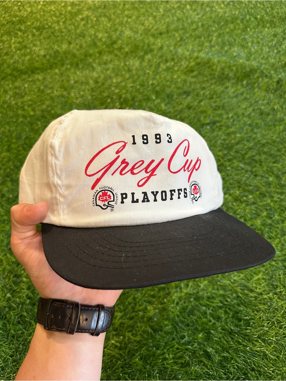 Vintage 1993 Grey Cup Playoffs Two-Tone Baseball Cap - White and Black hat